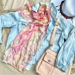 SILK Pastel Blush/coral Watercolour scarf/wrap w shabby chic resort beach vibe